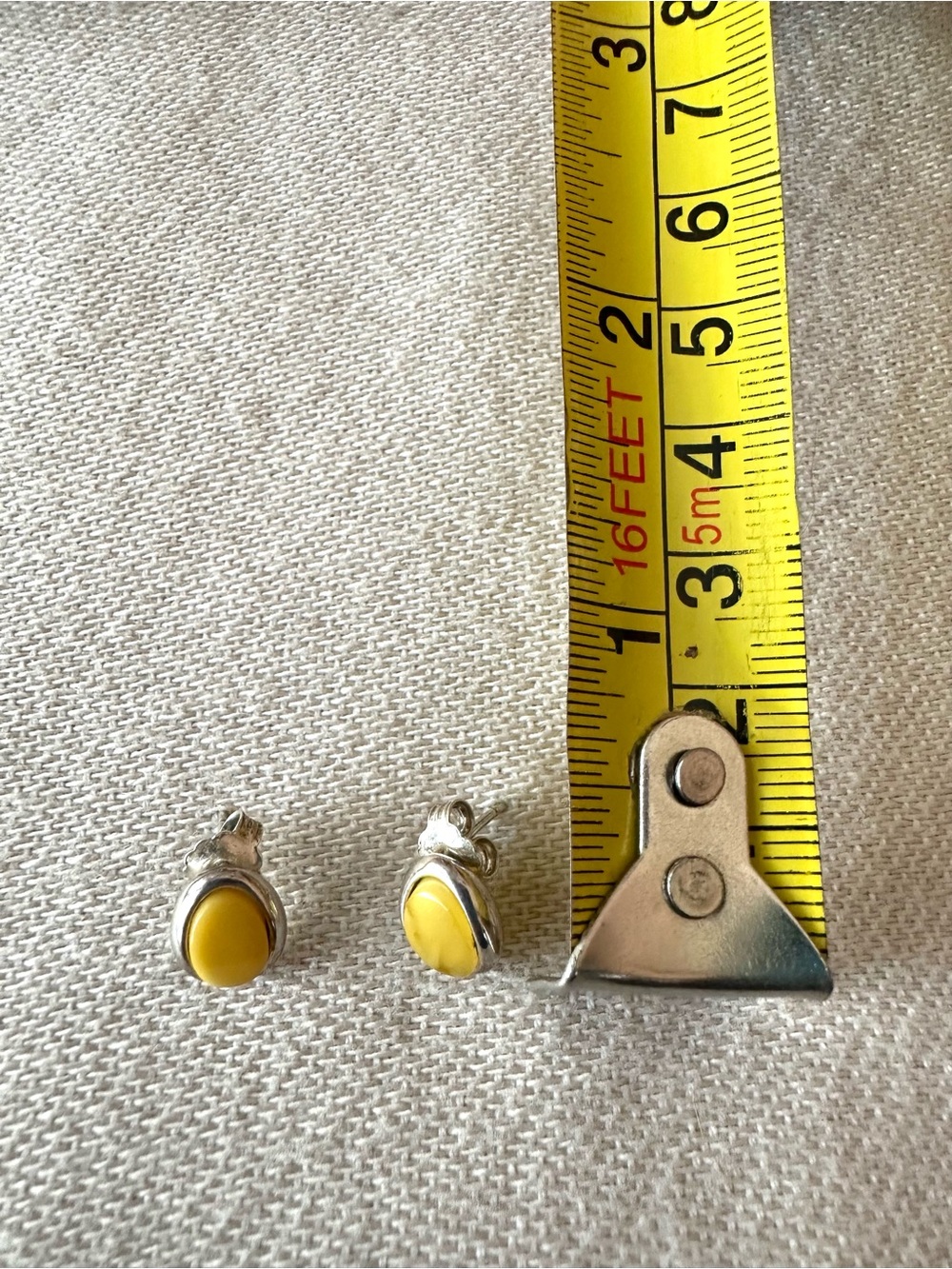 925 Sterling Silver Yellow Cabochon Oval Stud Earrings - Picture 4 of 8